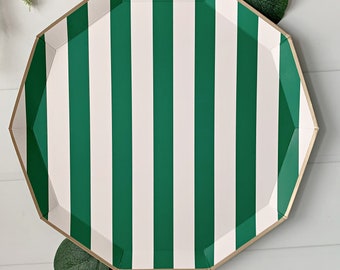 Emerald Green Cabana Striped Dinner Plates: Golf Party, Set of 8