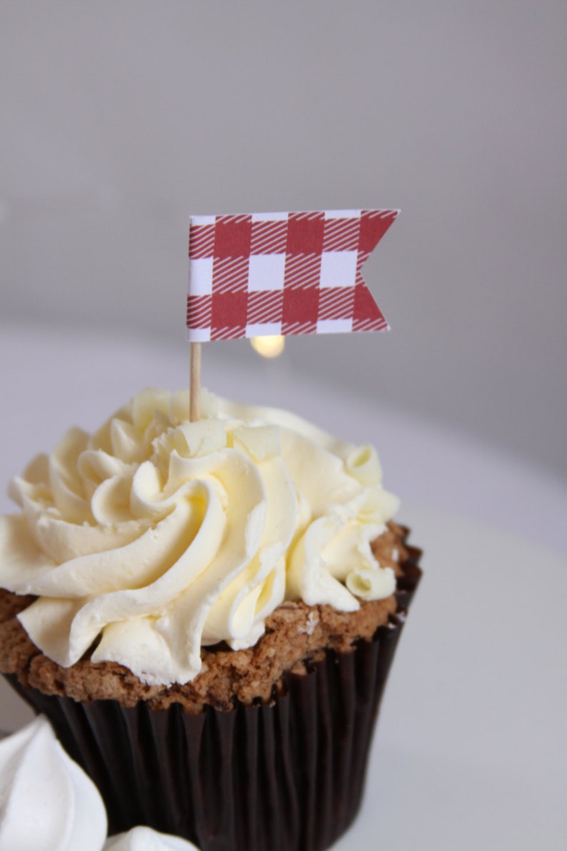 Baby Q Red and White Gingham Cupcake Flags image 3