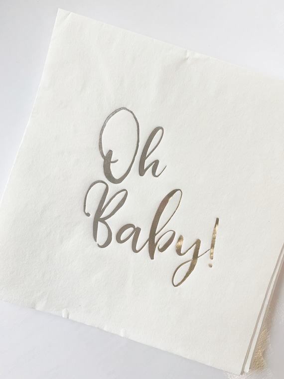 Oh Baby Napkins, Luncheon Silver on White Il_570xn