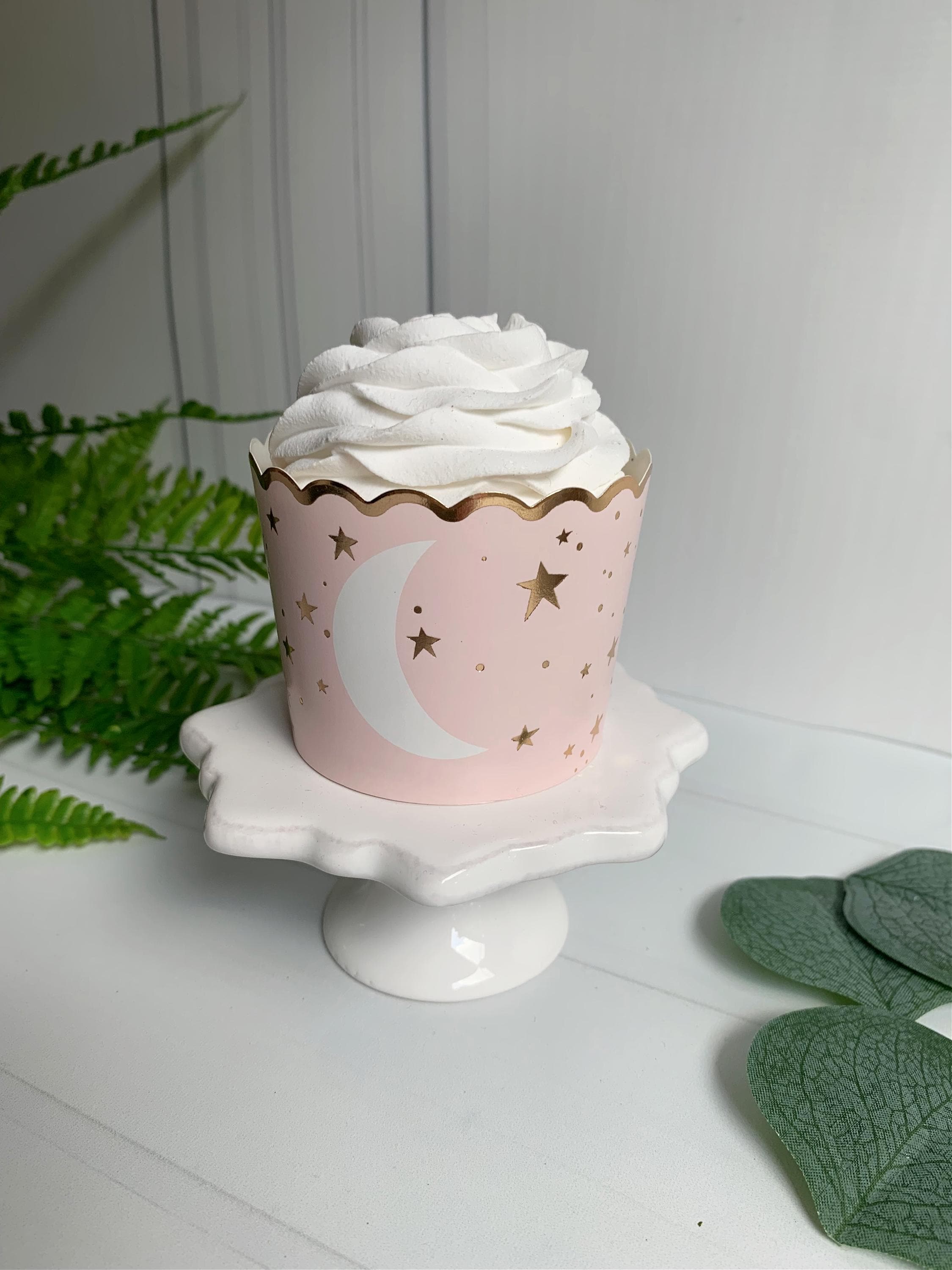 Pink and Gold Moon & Stars Baking Cups - Baby Shower Decor (Set of 24)