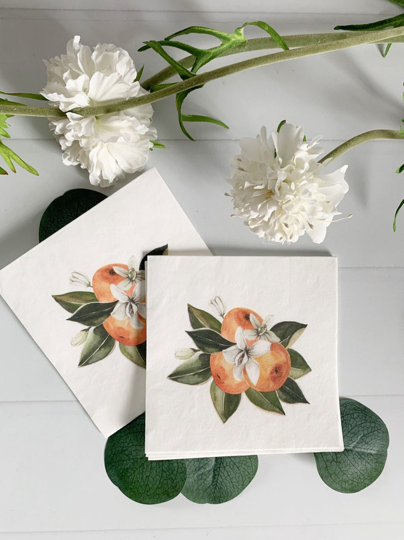 Celebrate with these orange clementine cocktail napkins.  Perfect for a Little Cutie themed baby shower, main squeeze shower, birthday or other event.  T