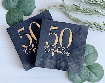 Chapter 50: 50th Birthday Napkins Black & Smooth Gold Foil Cocktail Party