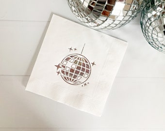 Disco Ball Cocktail Napkins: Iridescent Silver Party Decor (Set of 16)