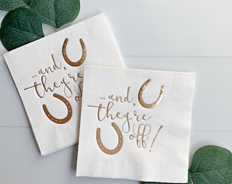 And They're Off Derby Cocktail Napkins - White