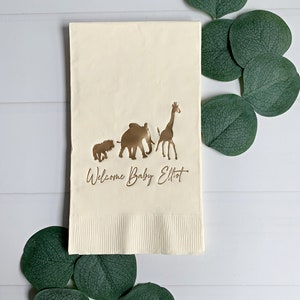 Personalized Safari Baby Shower Dinner Napkins:  Gold Foil or Choice of Color