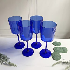 Cobalt Blue Plastic Wine Glasses - Set of 4 Reusable Party Glasses