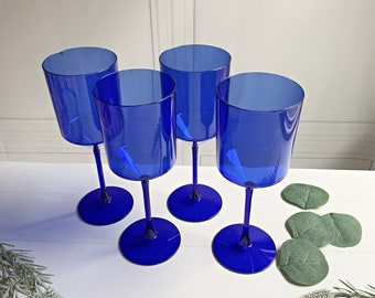 Cobalt Blue Plastic Wine Glasses Set of Reusable Party Glasses