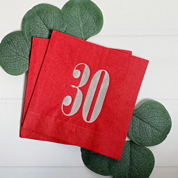 30th Birthday Napkins - Red & Silver