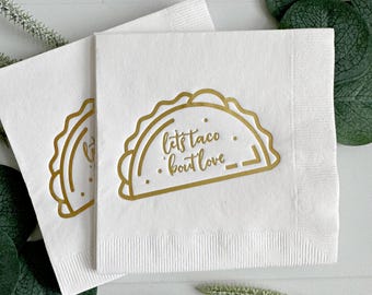 Let's Taco 'Bout Love Engagement Napkins - Cocktail - Gold on White
