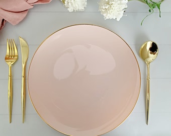 Pink  with Gold Dinner Plates - Plastic
