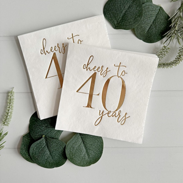 40th Birthday Cocktail Napkins: Cheers to 40 Years, Gold Foil (Set of 16)