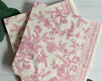 Pink Toile  Luncheon Napkins | French Country Baby Shower | Garden Party | 25 Count