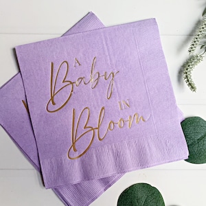 Baby in Bloom - Baby Shower Napkins - Lavender & Gold Luncheon | Set of 16