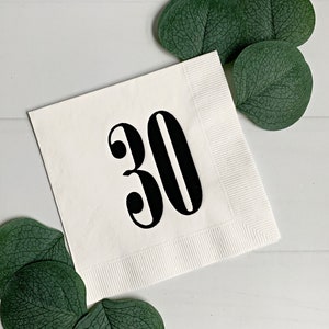 30th Birthday Napkins - White & Black