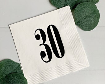30th Birthday Napkins - White & Black