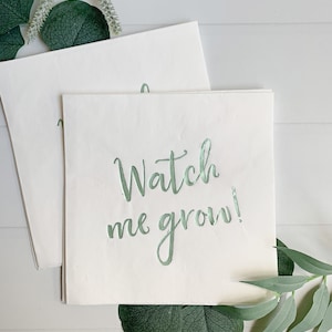 Watch Me Grow - Baby Shower Napkins - Sage on White Luncheon Napkins | Set of 16 Premium Napkins