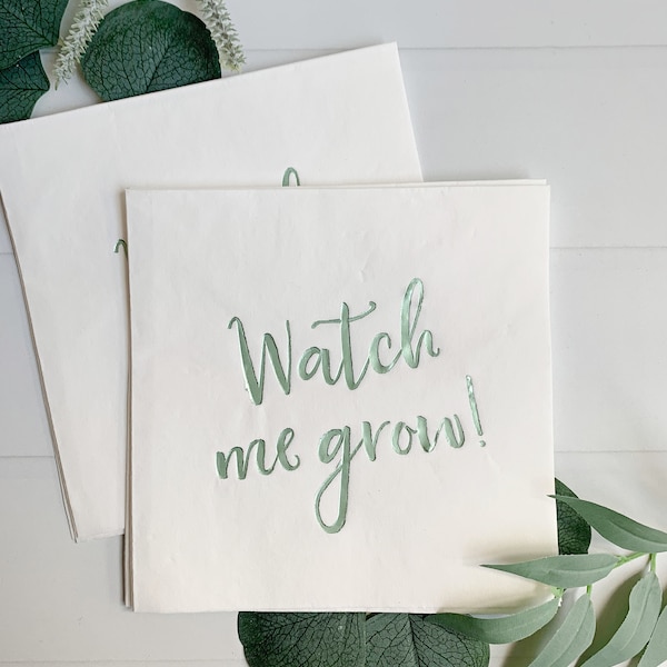 Watch Me Grow - Baby Shower Napkins - Sage