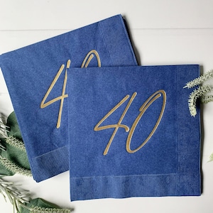 40th Birthday Luncheon Napkins - Navy & Gold