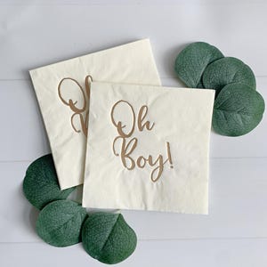 Oh Boy! Baby Shower Cocktail Napkins: Embossed Foil, Set of 16 Gold & Cream