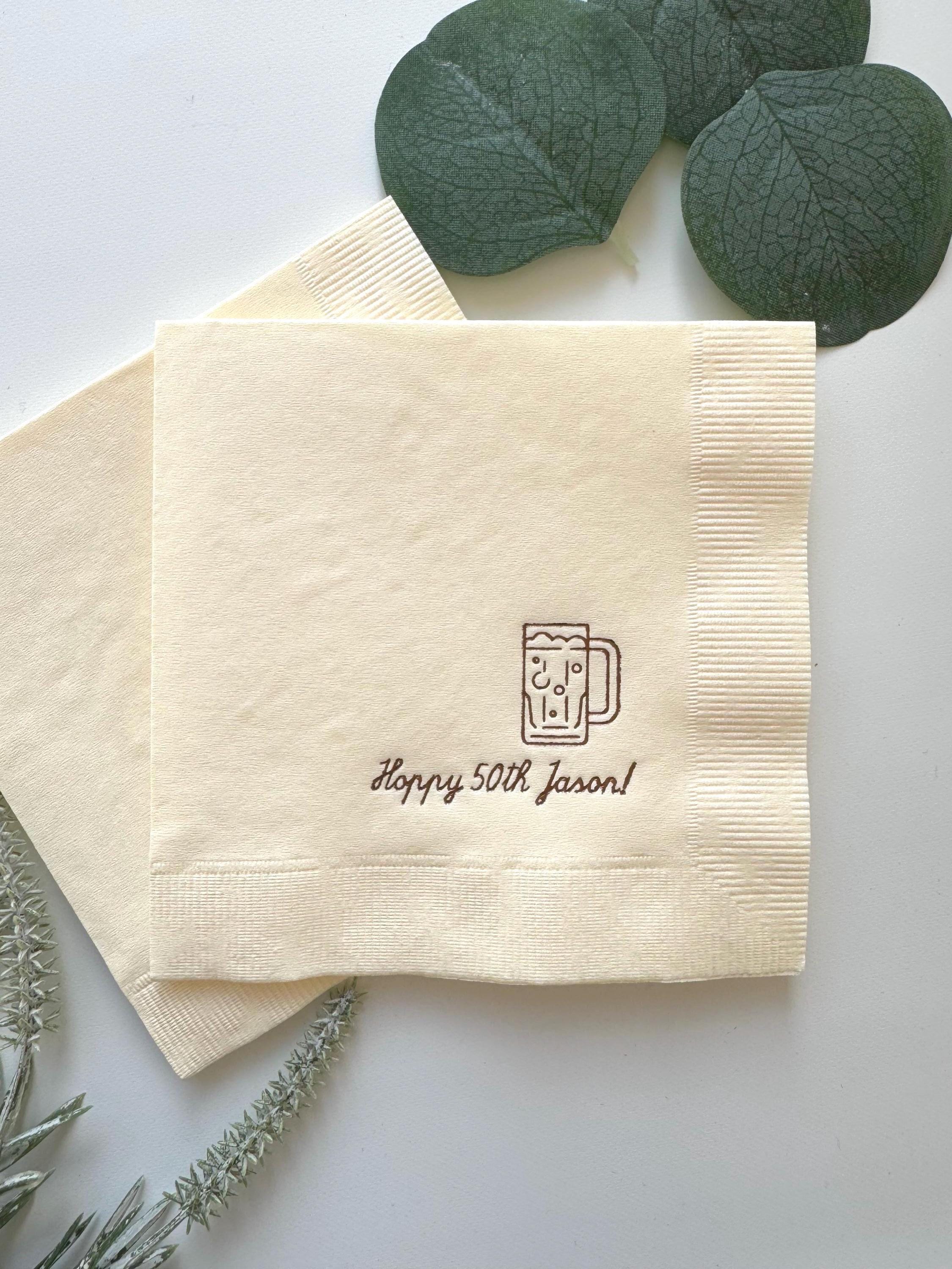 Personalized Beer Mug Napkins - Custom Cocktail Napkins, Gold Foil