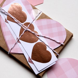 Handmade DIY Valentine cards or lunchbox notes - cute little gingham hearts and kraft envelopes.