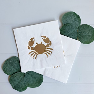 Gold Crab Cocktail Napkins | Set of 16 Cousins Beach Summer Beverage Napkins | Cancer Birthday