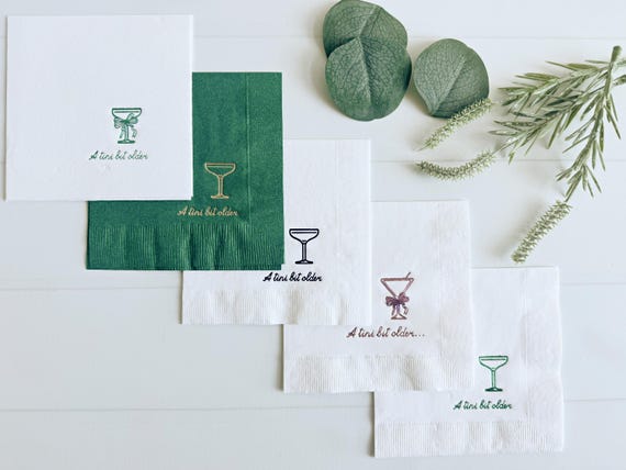 A Tini Bit Older Cocktail Napkins: Martini Themed Birthday Party Supplies - Embossed Foil Stamp