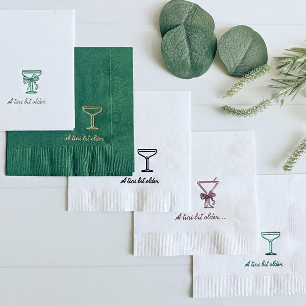 A Tini Bit Older Cocktail Napkins: Martini Themed Birthday Party Supplies - Embossed Foil Stamp
