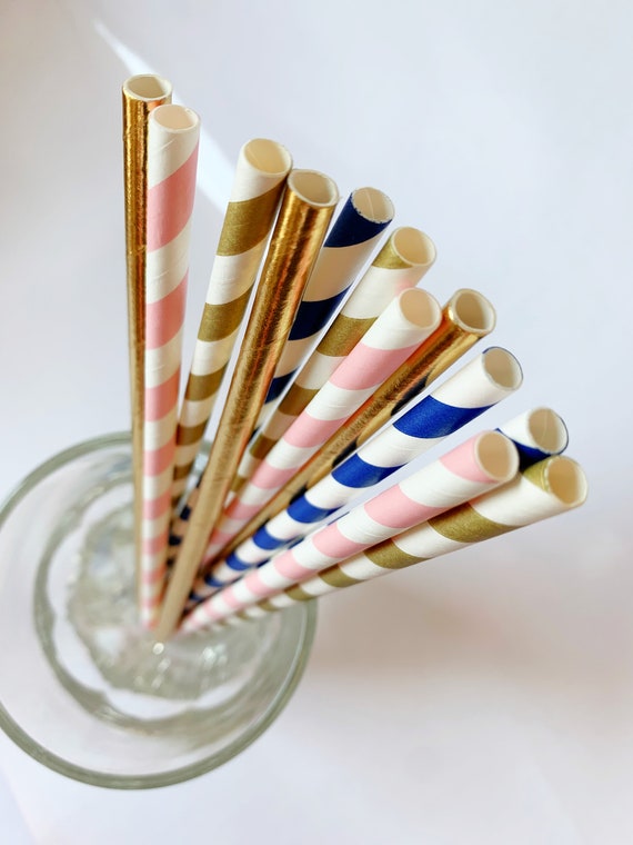 Navy, Blush and Gold Straws Il_570xn