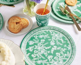 Emerald Green Toile Dinner Plates - Bold Floral