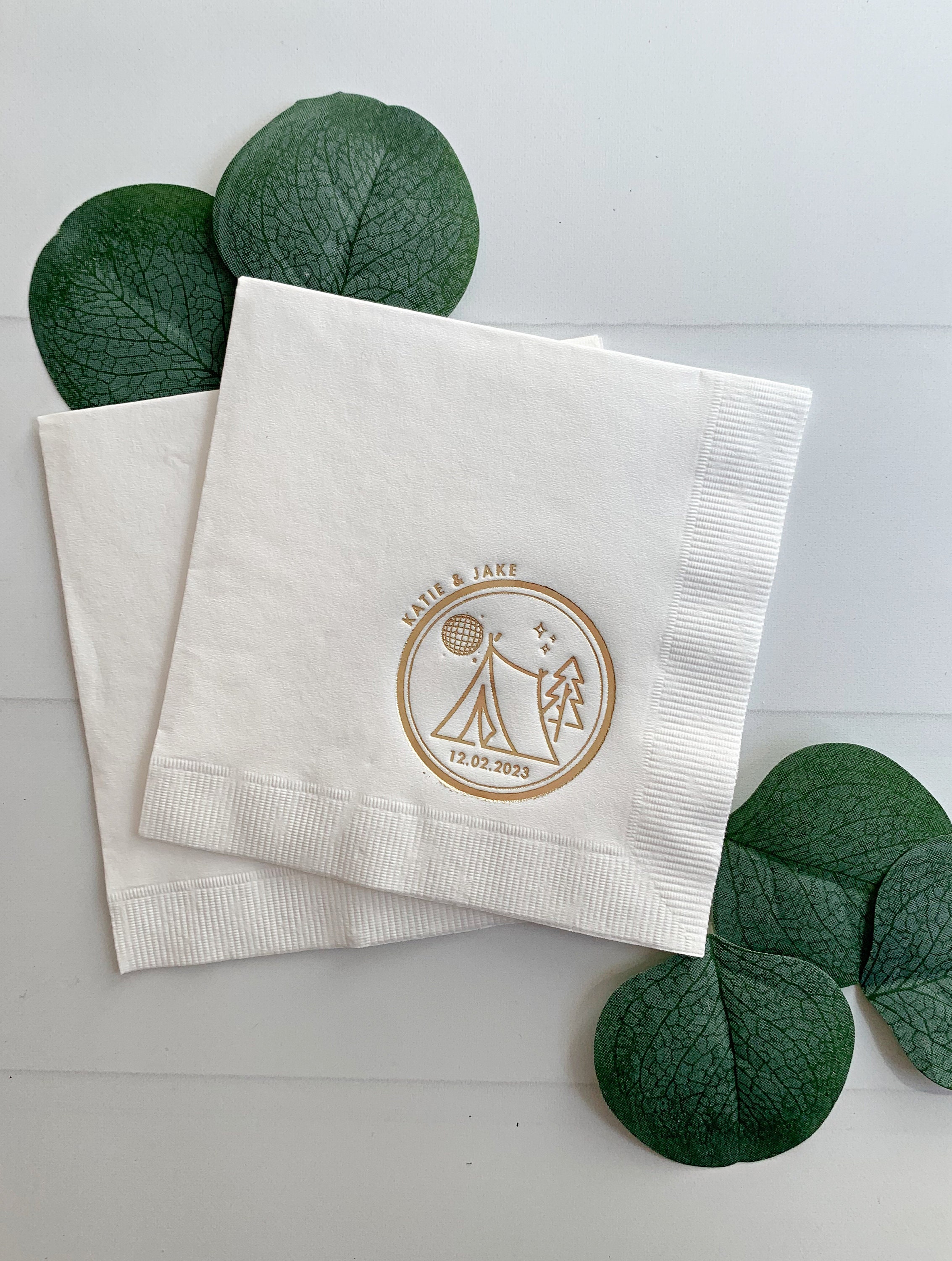Wedding Logo or Monogram Cocktail Napkins - Corporate Logo Napkins - Foil Embossed Wedding Monogram Napkin Printing