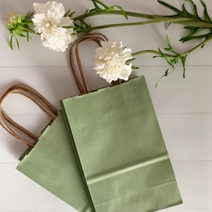 Sage Green Favor Bags - Set of 10 Small Paper Favor Bags for Weddings, Baby Showers, Bridal Showers and Birthday Parties