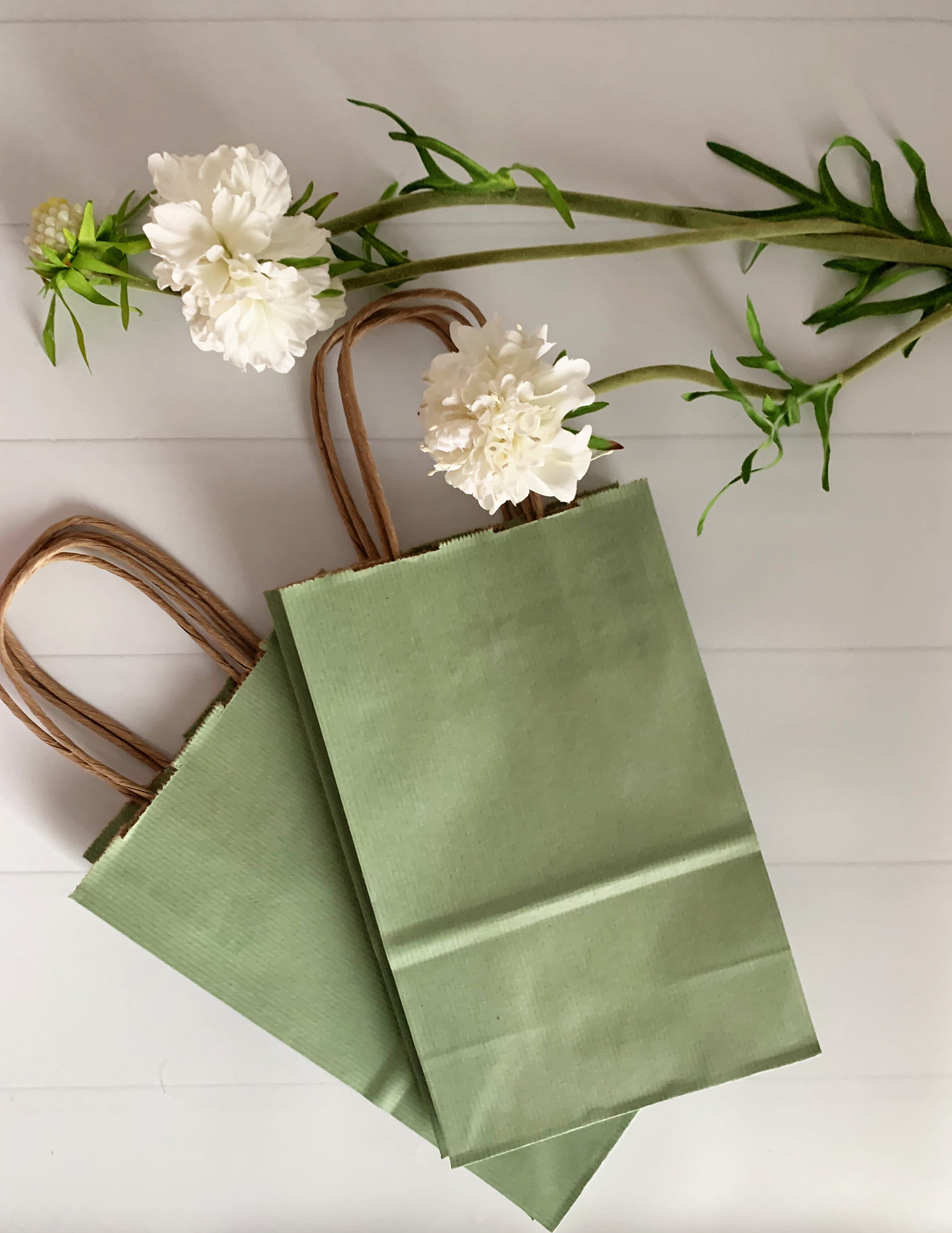 50 Pack Sage Green Welcome Wedding Paper Bags - 8.3x5.9x3.1 Inch Gold Polka Dot Gift Bags