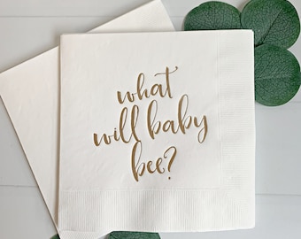 What Will Baby Bee Gender Reveal Napkins: Gold Foil Party Decor (Set of 16)