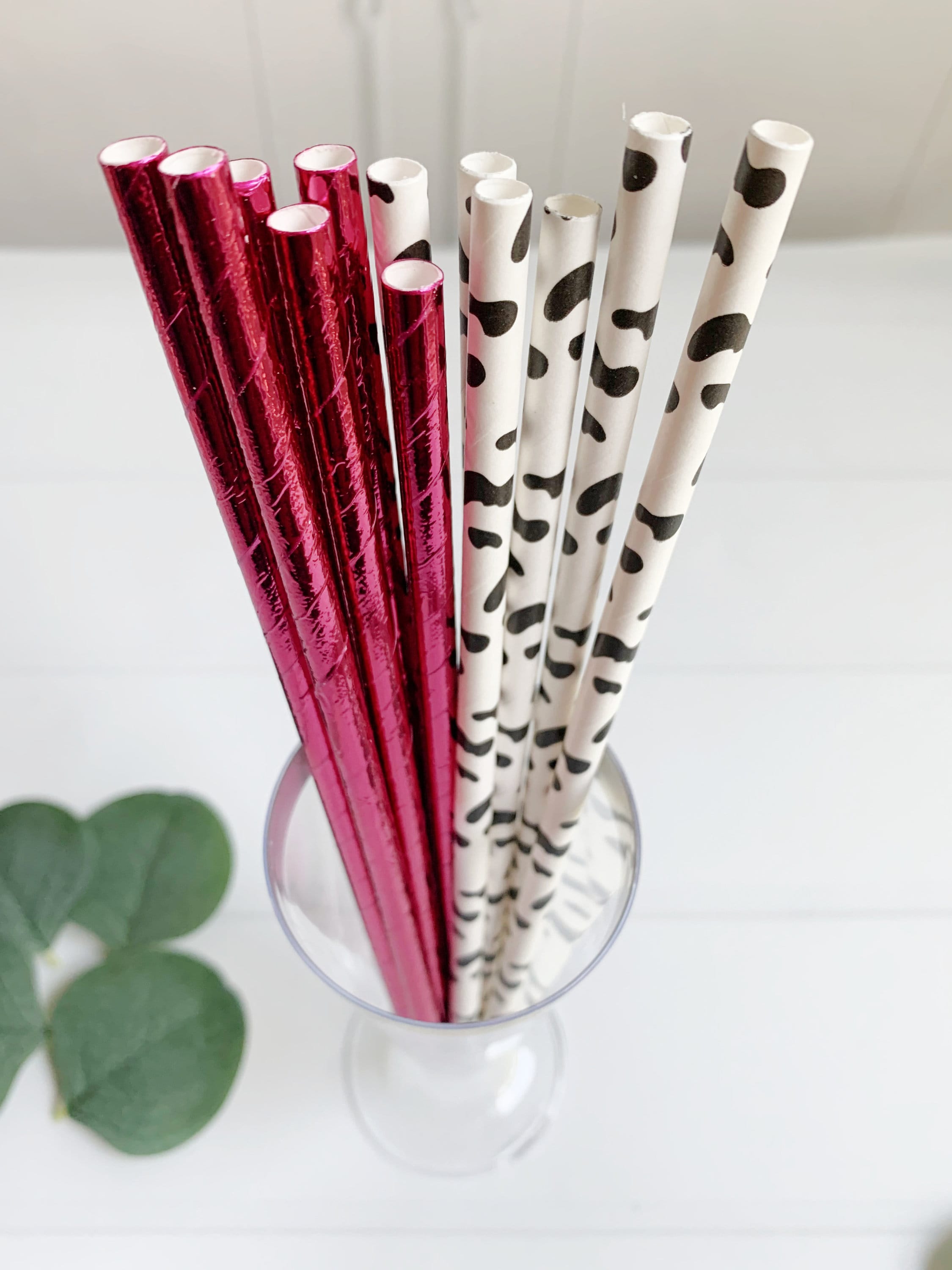 Let's Go Girls Cowgirl Bachelorette Straws - Cow Print and Hot Pink