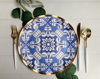 Moroccan Blue Paper Dinner Plates
