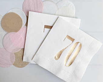 70th Birthday Cocktail Napkins - Gold