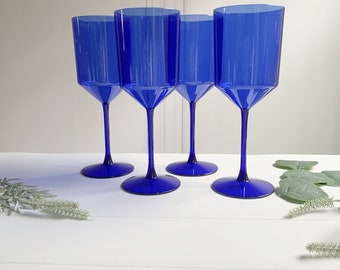 Cobalt Blue Plastic Wine Glasses Set of Reusable Party Glasses
