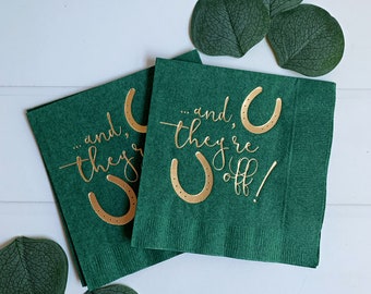 And They're Off Cocktail Napkins in Forest Green