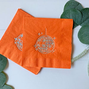 Orange Disco Ball Napkins: Iridescent Silver Foil, Set of 16