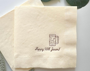 Personalized Beer Mug Napkins - Custom Cocktail Napkins, Gold Foil