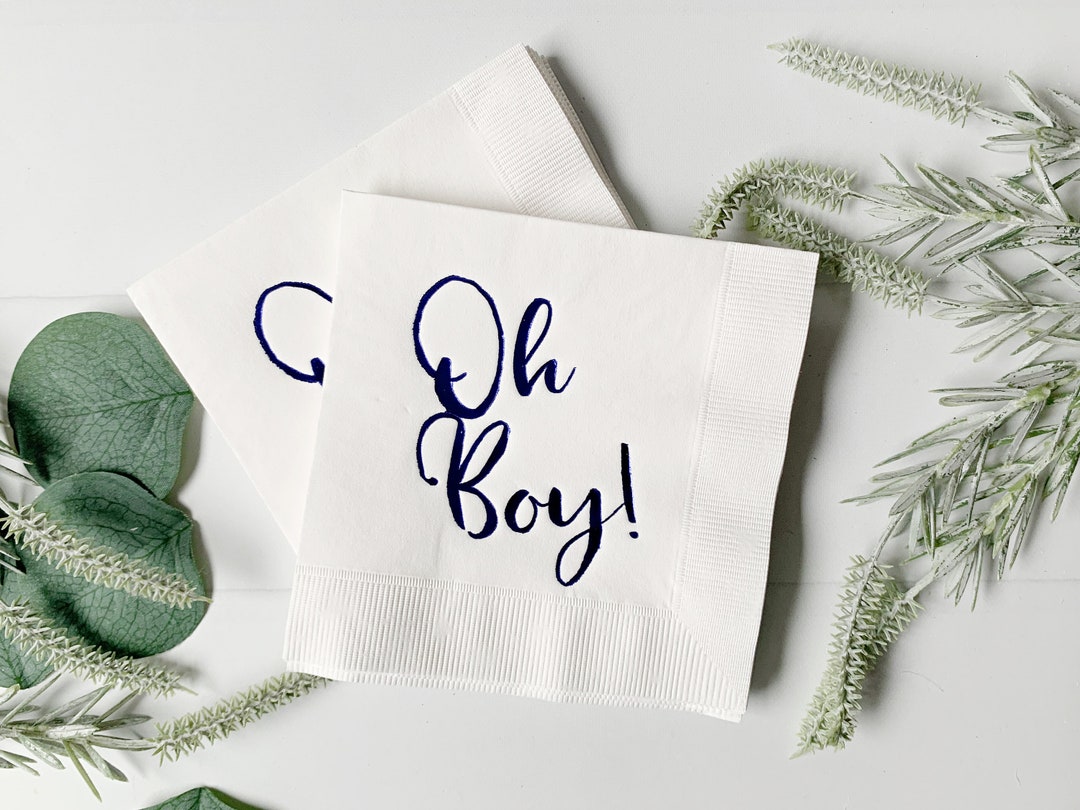 Oh Boy Baby Shower Cocktail Napkins White With Royal Blue Etsy