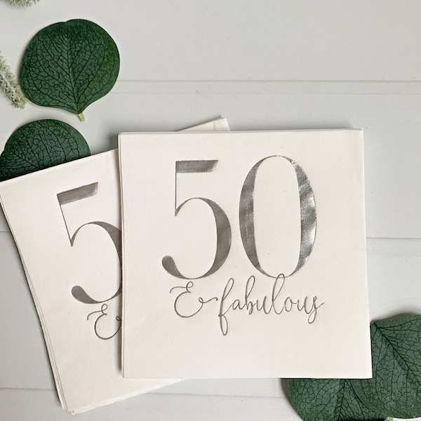 50 & Fabulous Cocktail Napkins- Silver