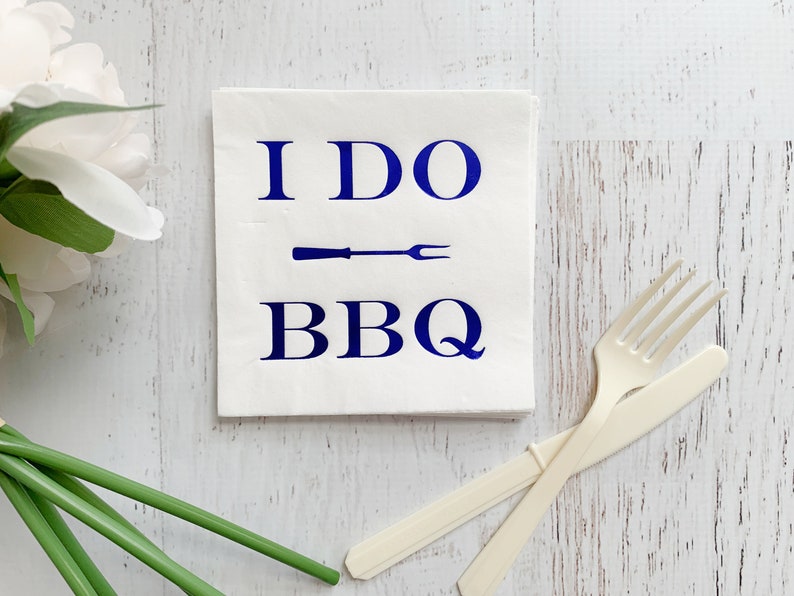 I Do BBQ Beverage Napkins Blue Foil image 1