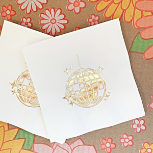 Disco Ball Cocktail Napkins - White with Gold Sparkle