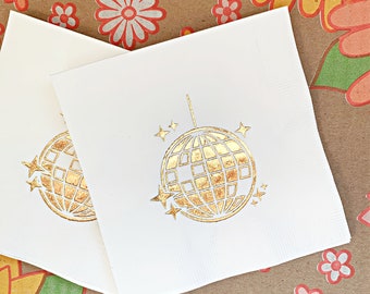 Disco Ball Cocktail Napkins - White with Gold Sparkle