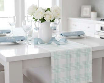 Blue Plaid Paper Table Runner