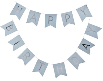 Happy Birthday Banner - Ice Blue and Silver