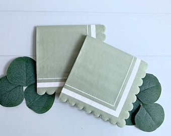 Sage Green Scalloped Cocktail Napkins: Set of 20 Elegant Paper Napkins
