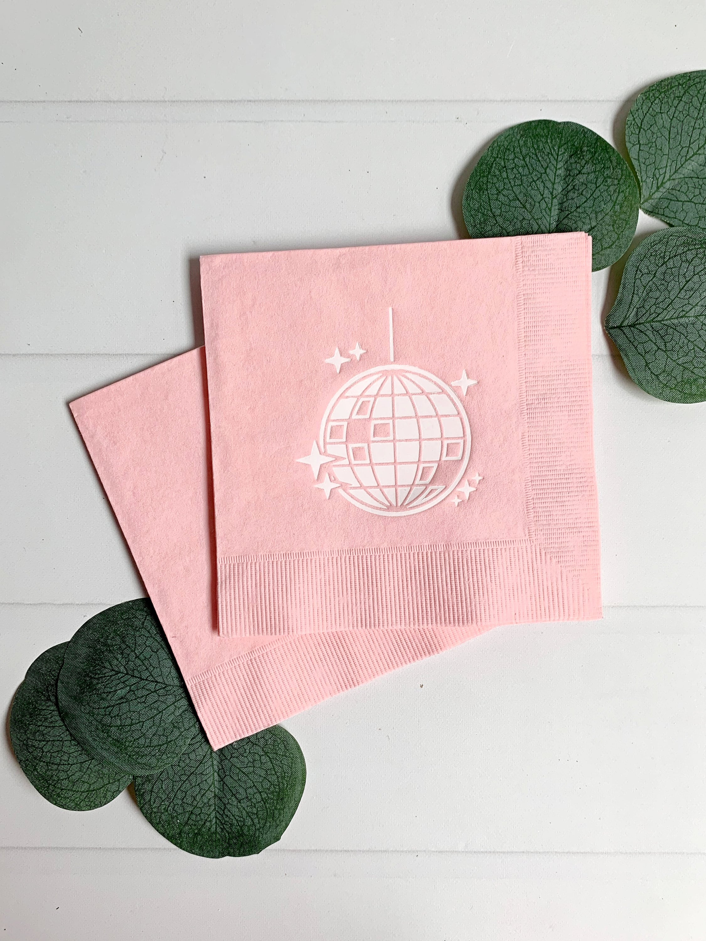 Disco Ball Cocktail Napkins White on Pink
